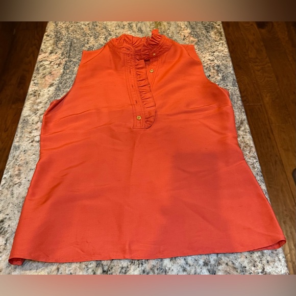 Tory Burch Tops - Tory Burch Vibrant Orange Silk Blouse Top. Size 6. Ruffled neckline EUC
